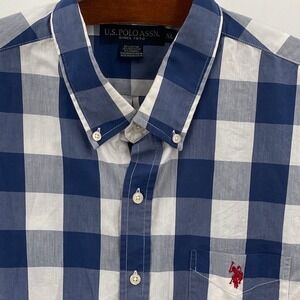 U.S. Polo Assn. Mens XL Button Up Checkered Plaid Shirt Short Sleeve‎ Stretch